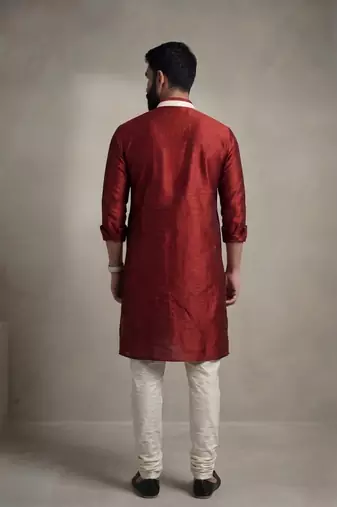 Maroon dupion silk kurta pyjama