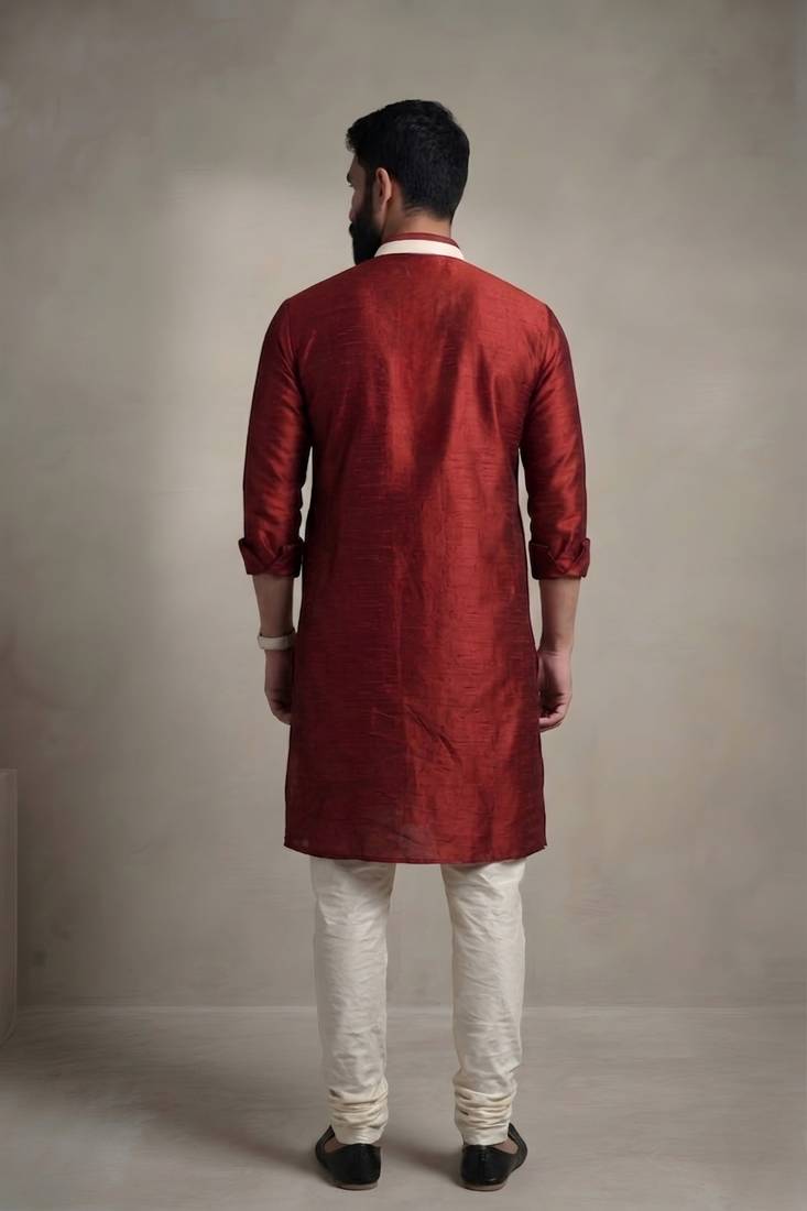 Maroon dupion silk kurta pyjama