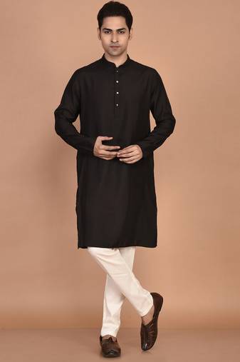 Men's solid silk straight kurta