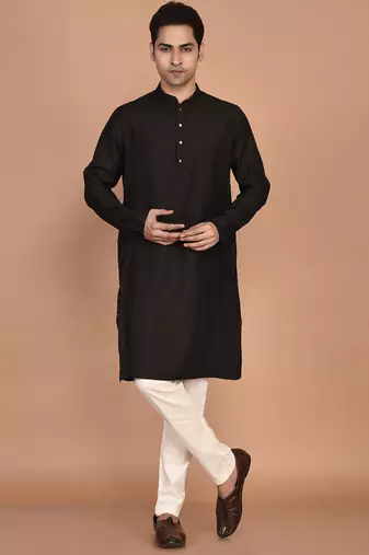 Men's solid silk straight kurta