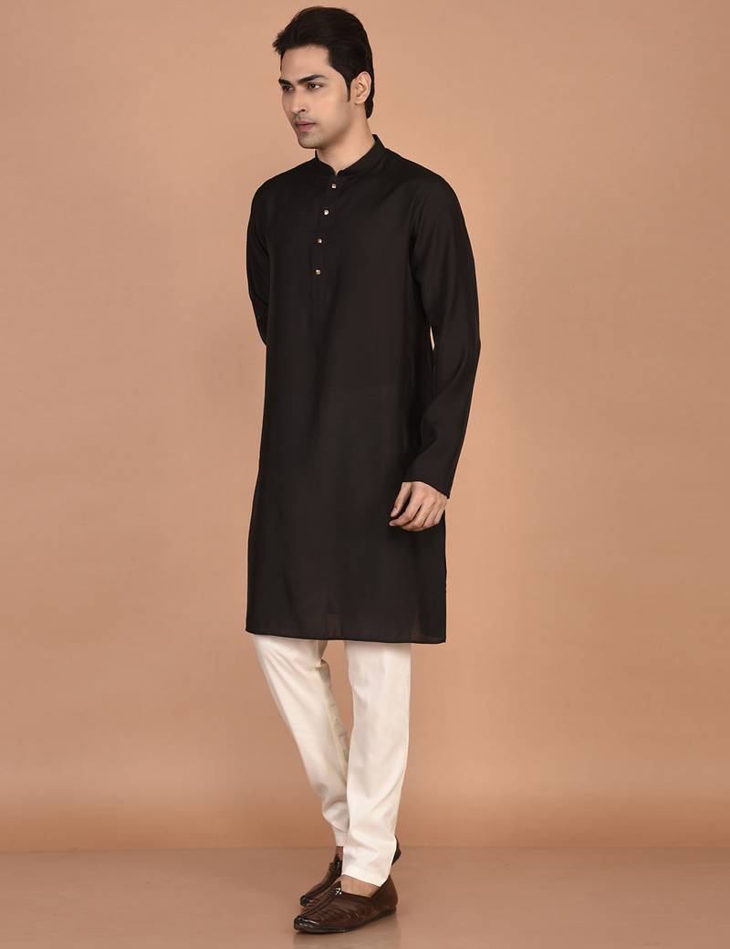 Men's solid silk straight kurta