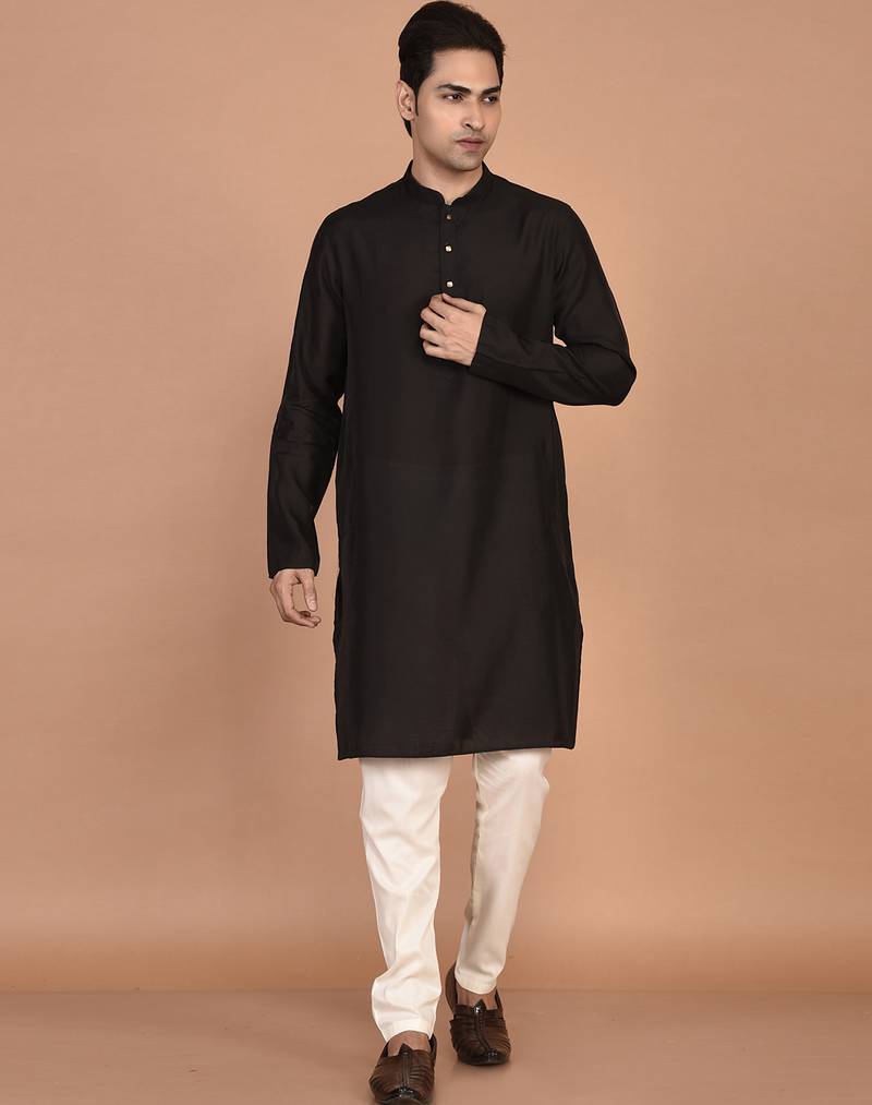 Men's solid silk straight kurta