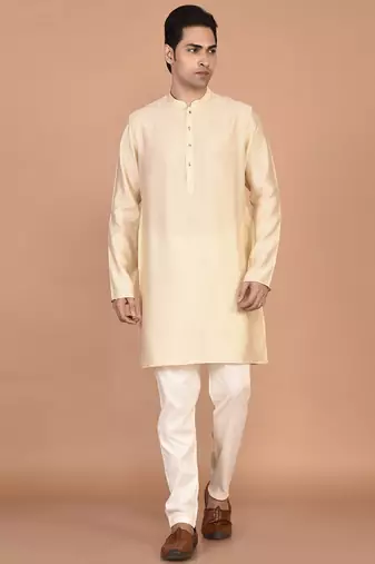 Men's solid silk straight kurta