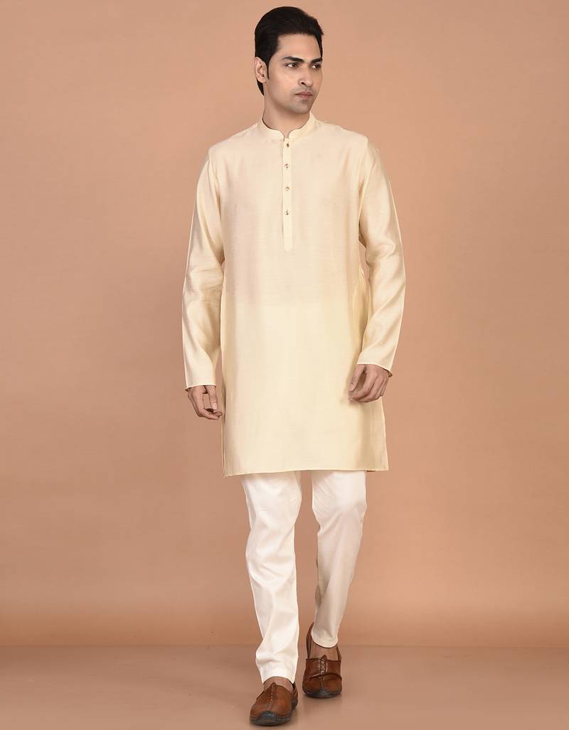 Men's solid silk straight kurta
