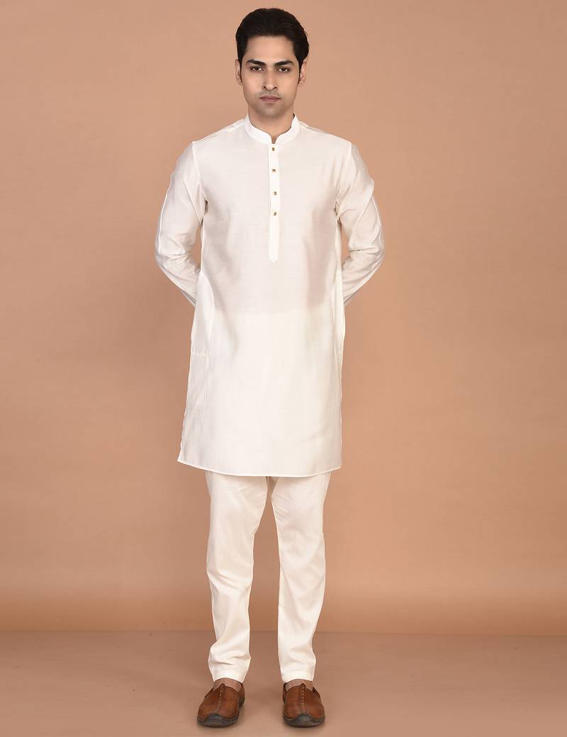 Men's solid silk straight kurta