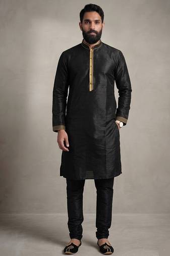 Black dupion silk kurta pyjama
