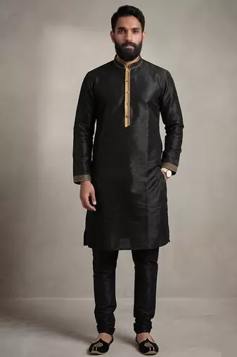 Black dupion silk kurta pyjama