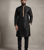 Black dupion silk kurta pyjama