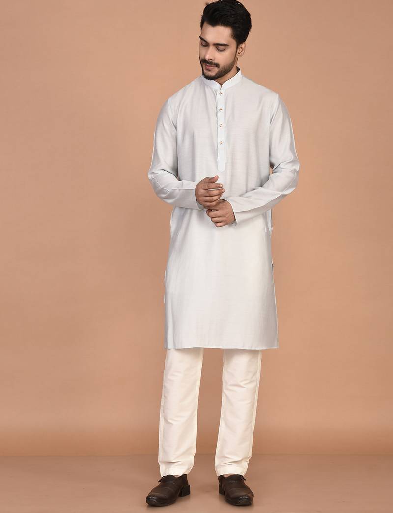 Men's solid silk straight kurta