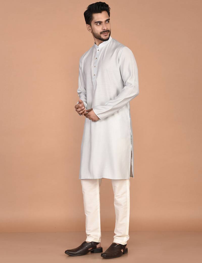 Men's solid silk straight kurta