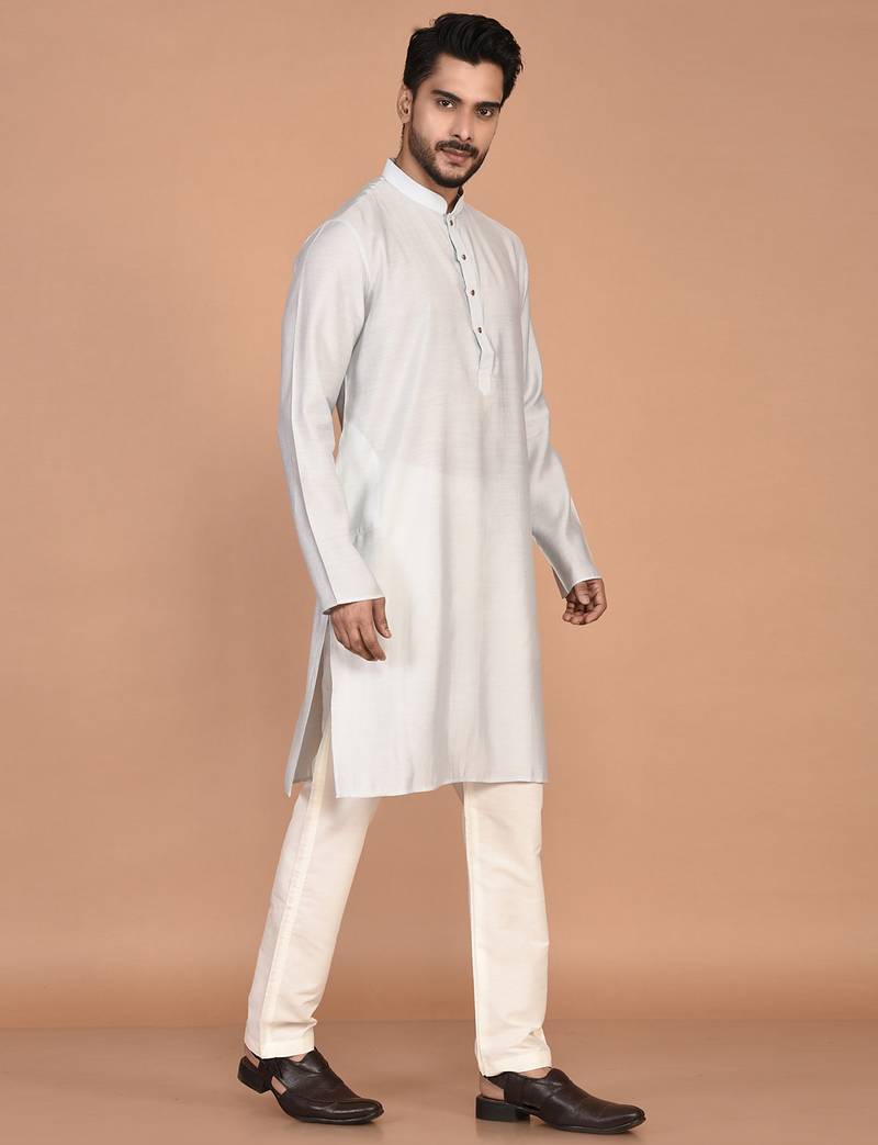 Men's solid silk straight kurta
