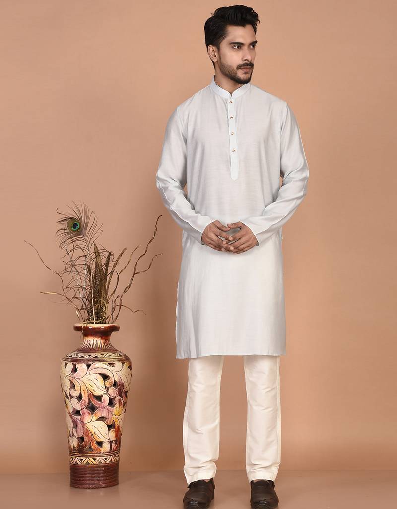 Men's solid silk straight kurta