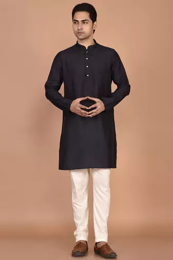 Men's solid silk straight kurta