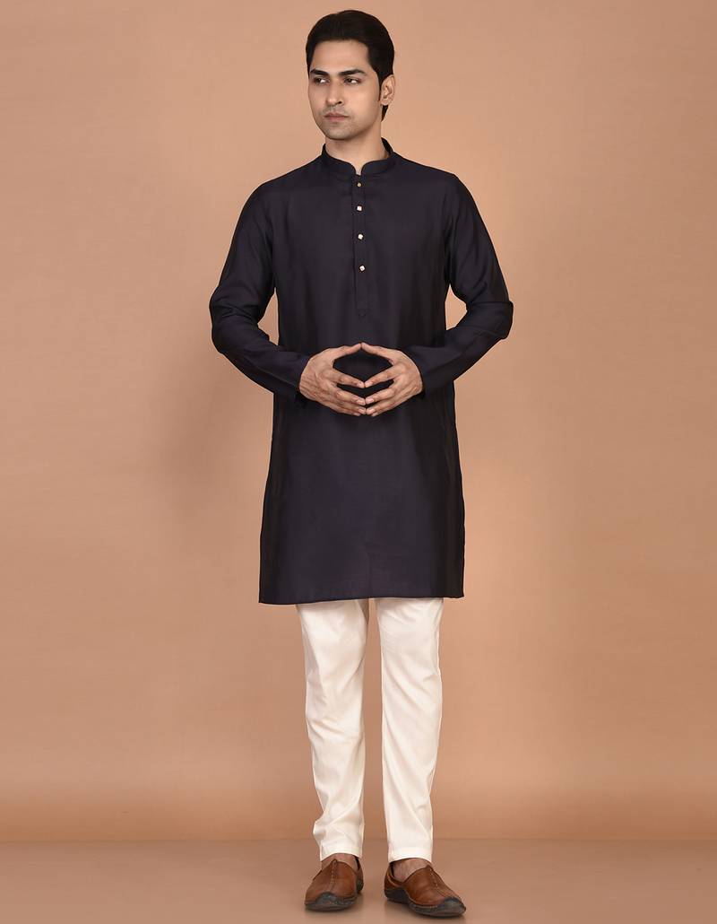 Men's solid silk straight kurta