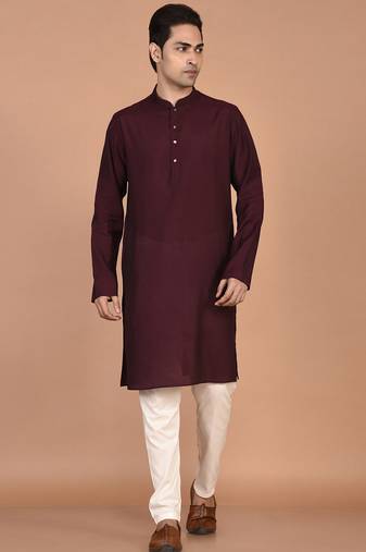 Men's solid silk straight kurta