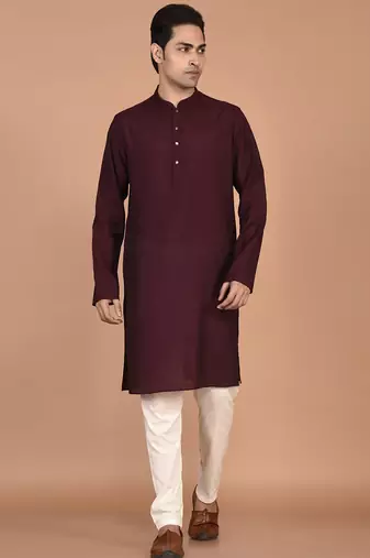 Men's solid silk straight kurta