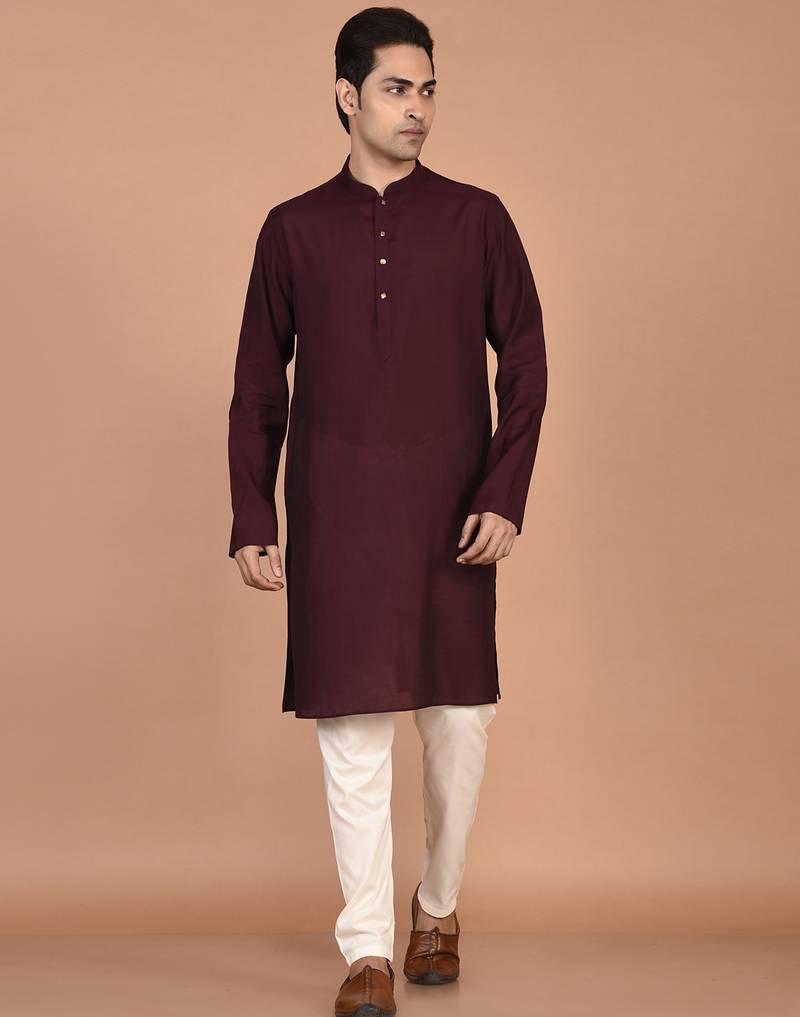 Men's solid silk straight kurta