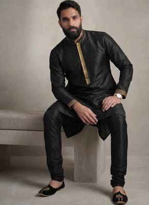 Black dupion silk kurta pyjama 2