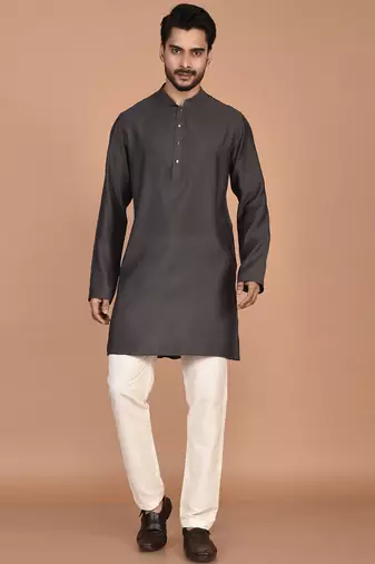 Men's solid silk straight kurta