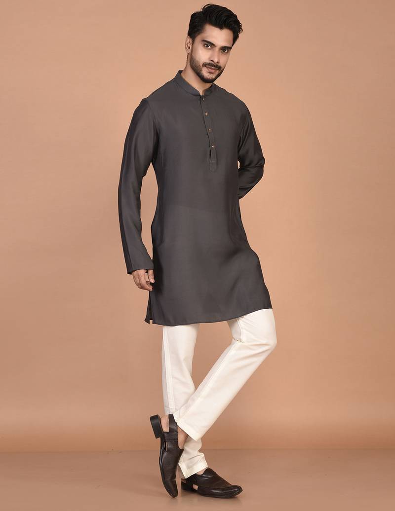 Men's solid silk straight kurta