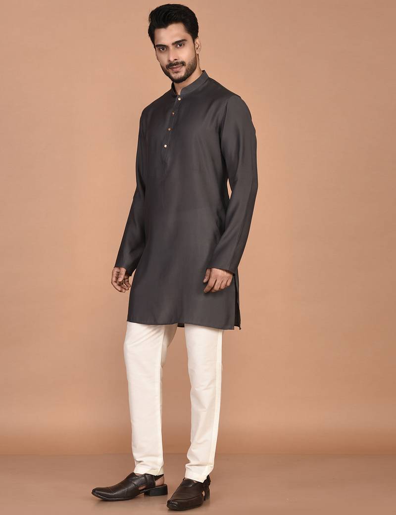 Men's solid silk straight kurta