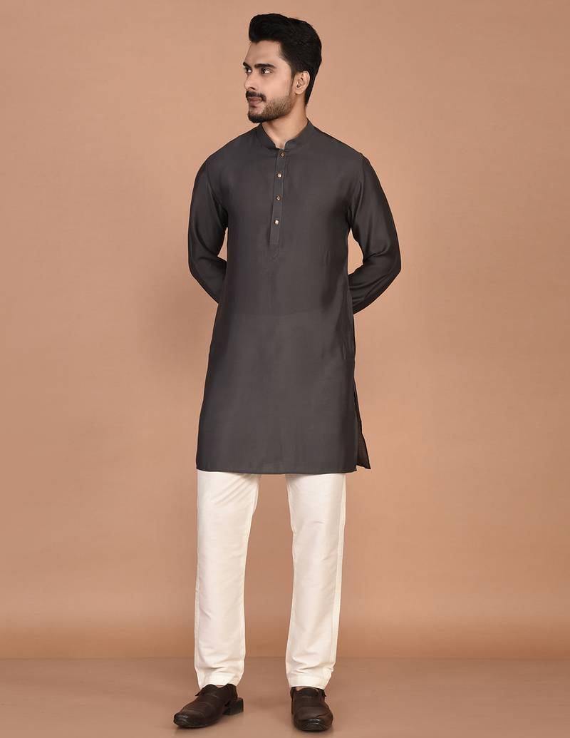 Men's solid silk straight kurta