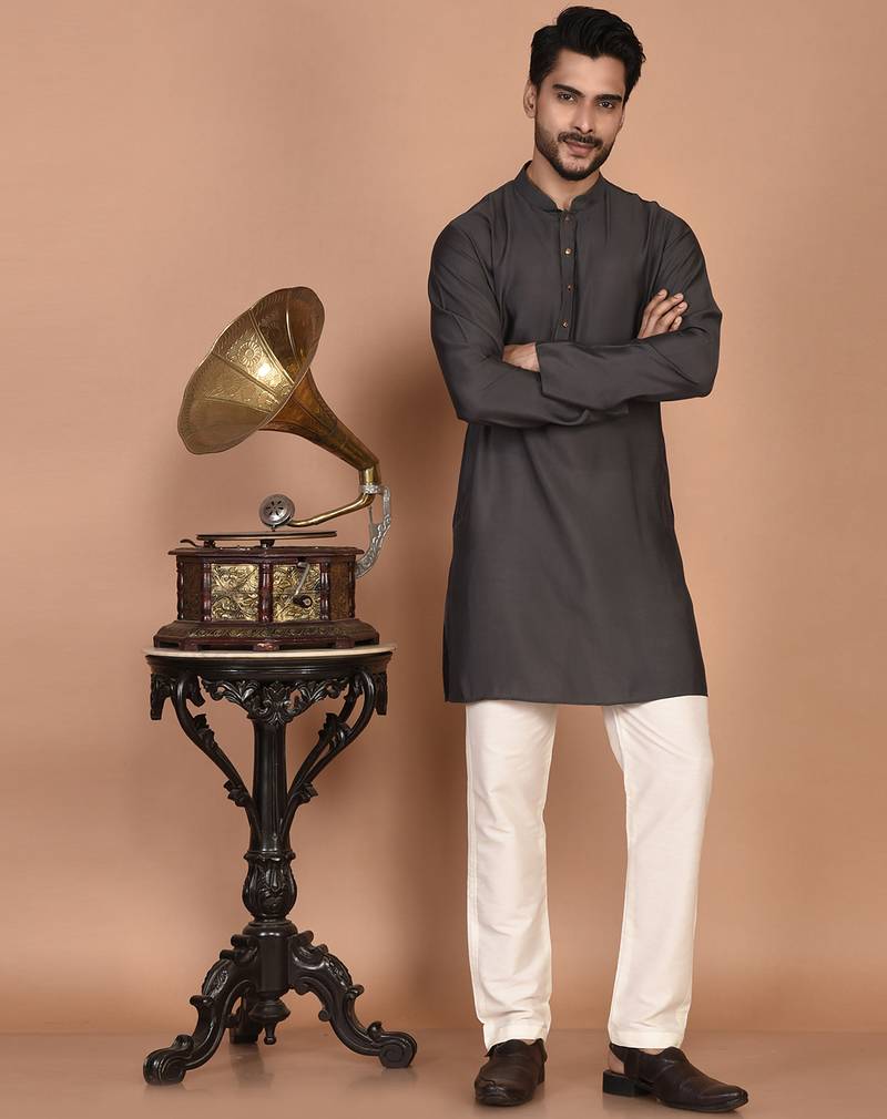 Men's solid silk straight kurta