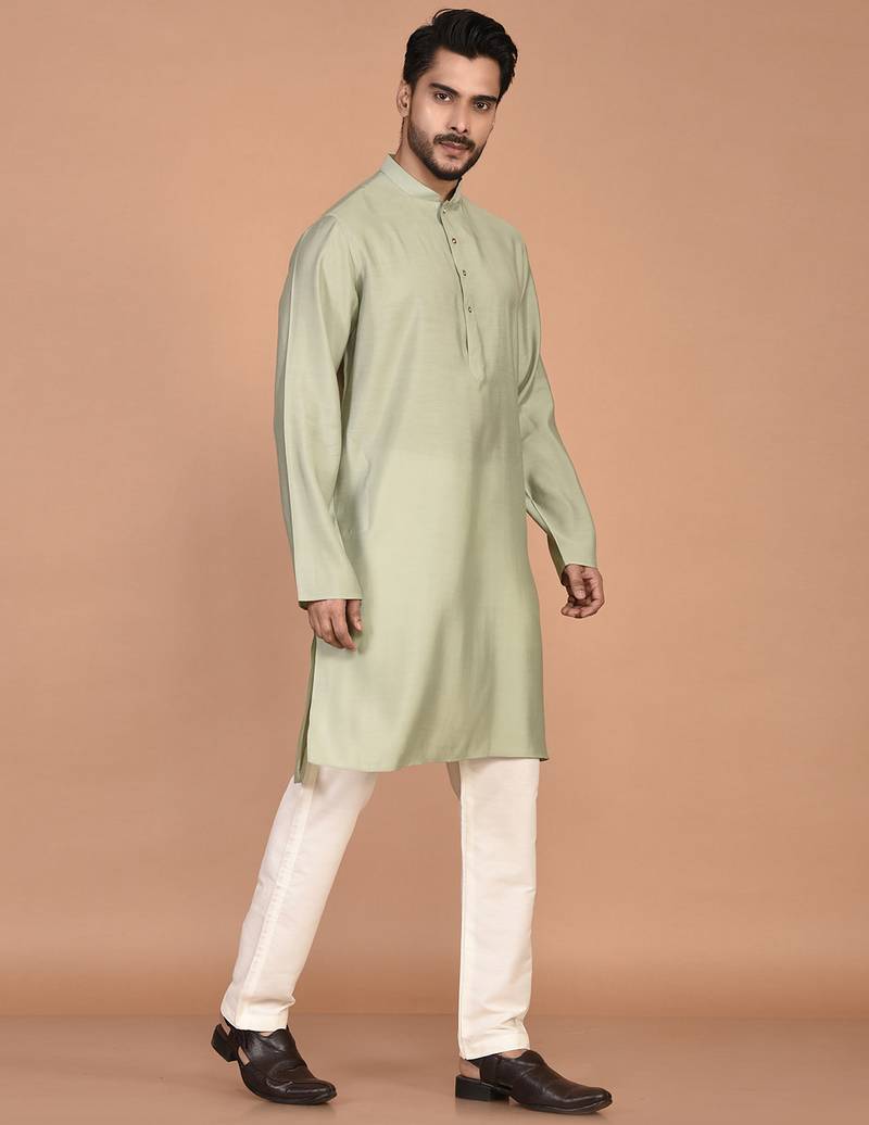 Men's solid silk straight kurta