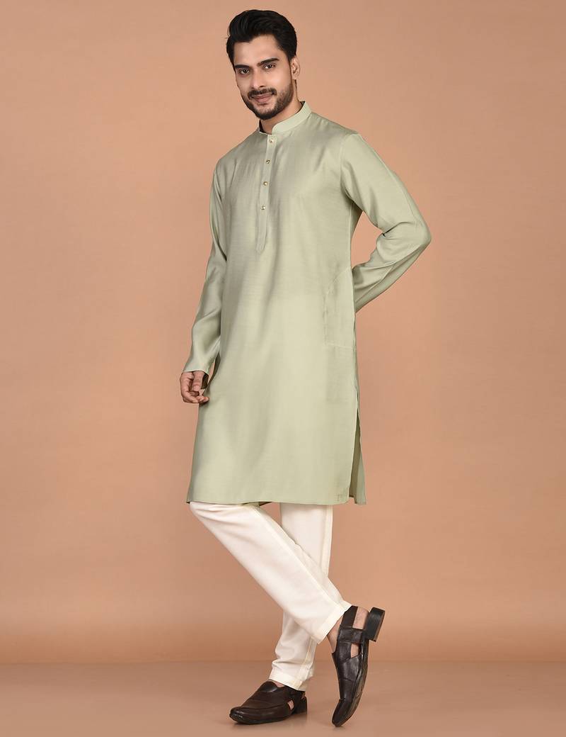 Men's solid silk straight kurta
