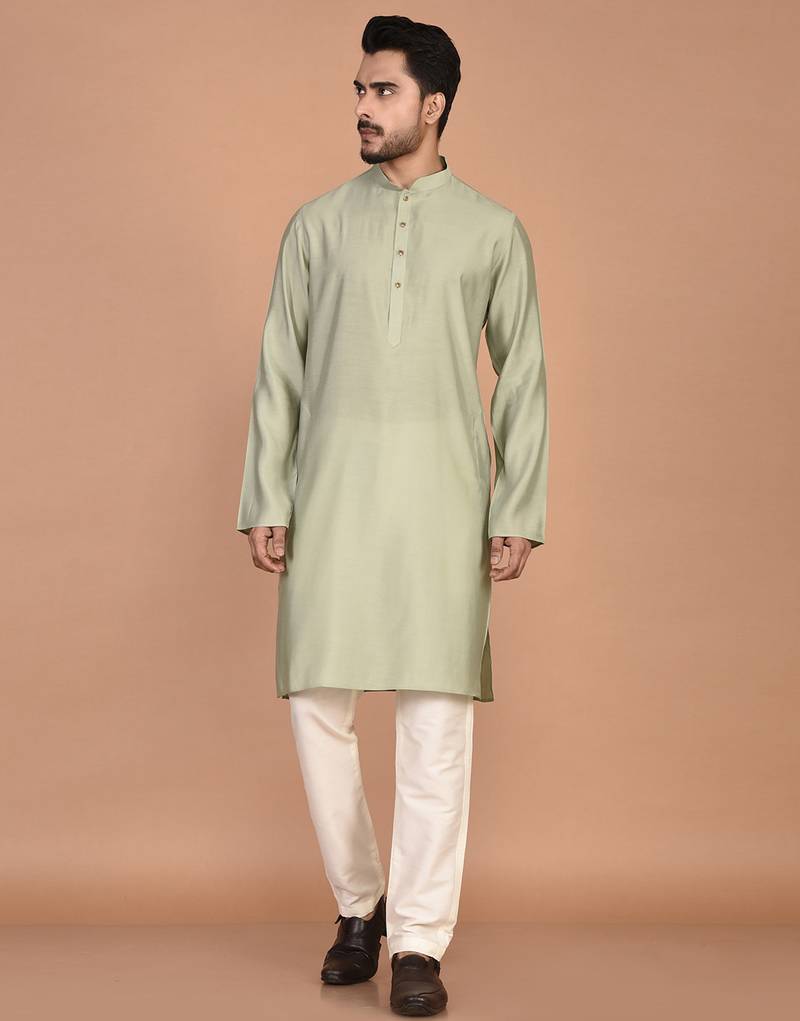 Men's solid silk straight kurta
