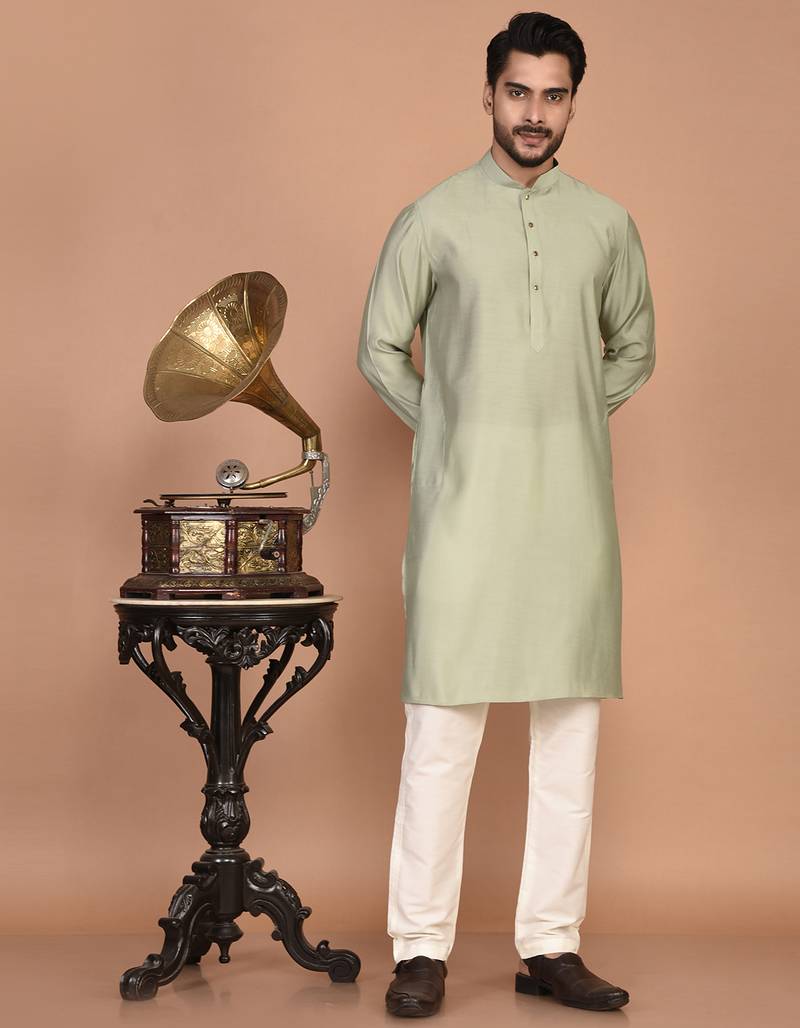 Men's solid silk straight kurta