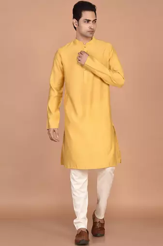 Men's solid silk straight kurta