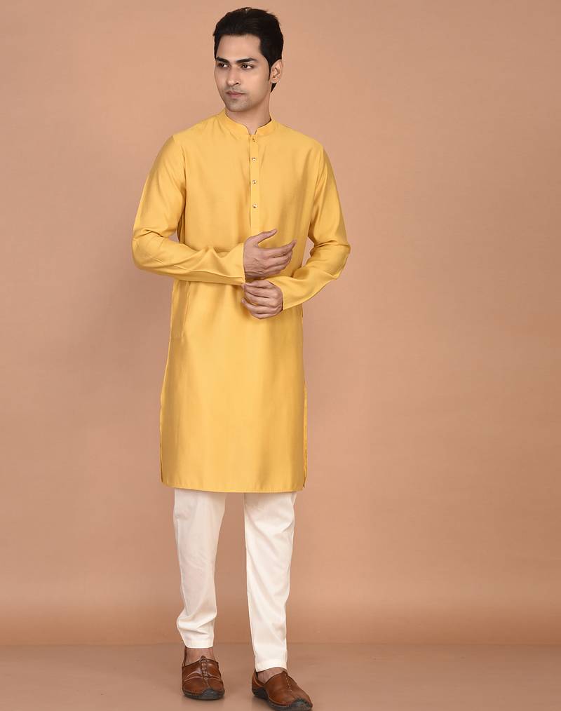 Men's solid silk straight kurta