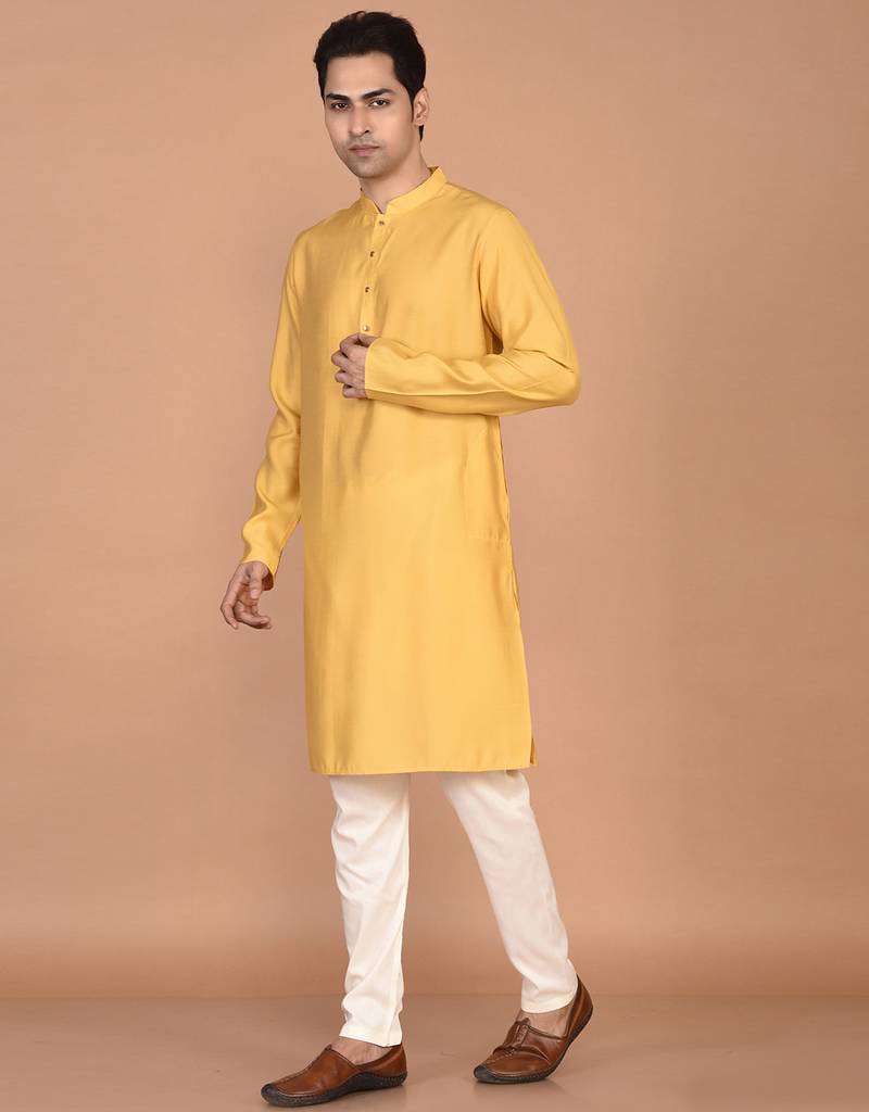 Men's solid silk straight kurta