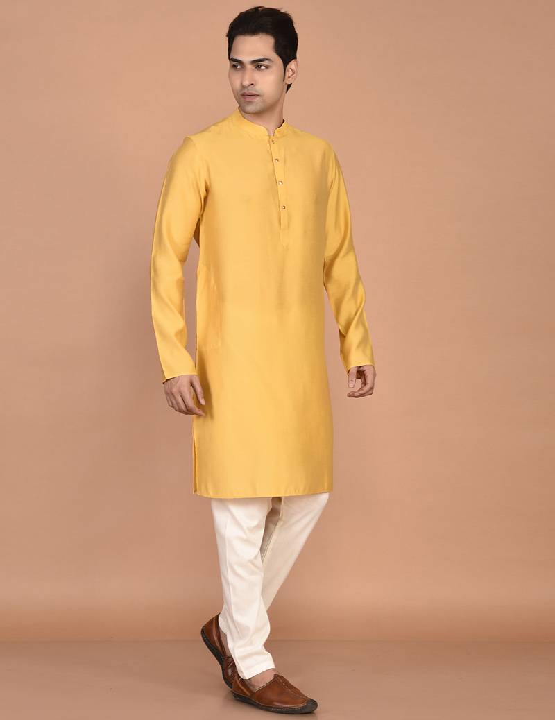 Men's solid silk straight kurta