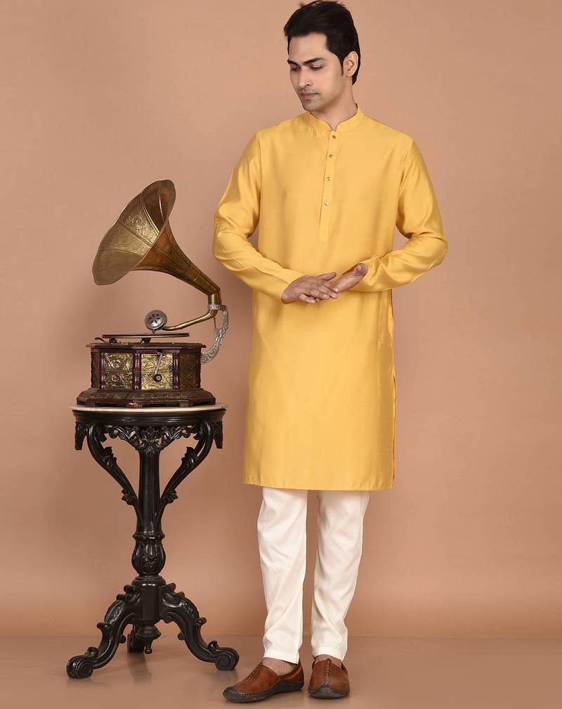 Men's solid silk straight kurta