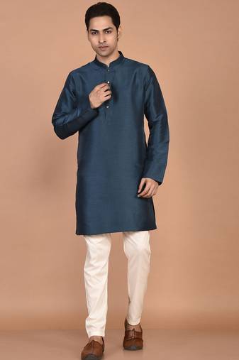 Men's solid silk straight kurta