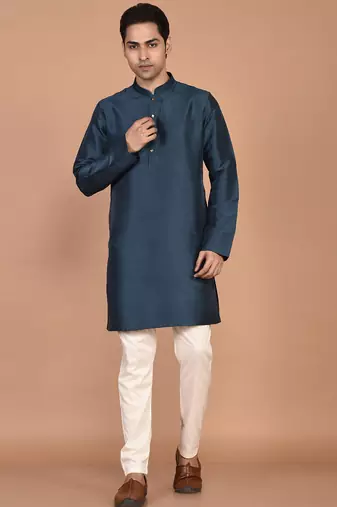 Men's solid silk straight kurta