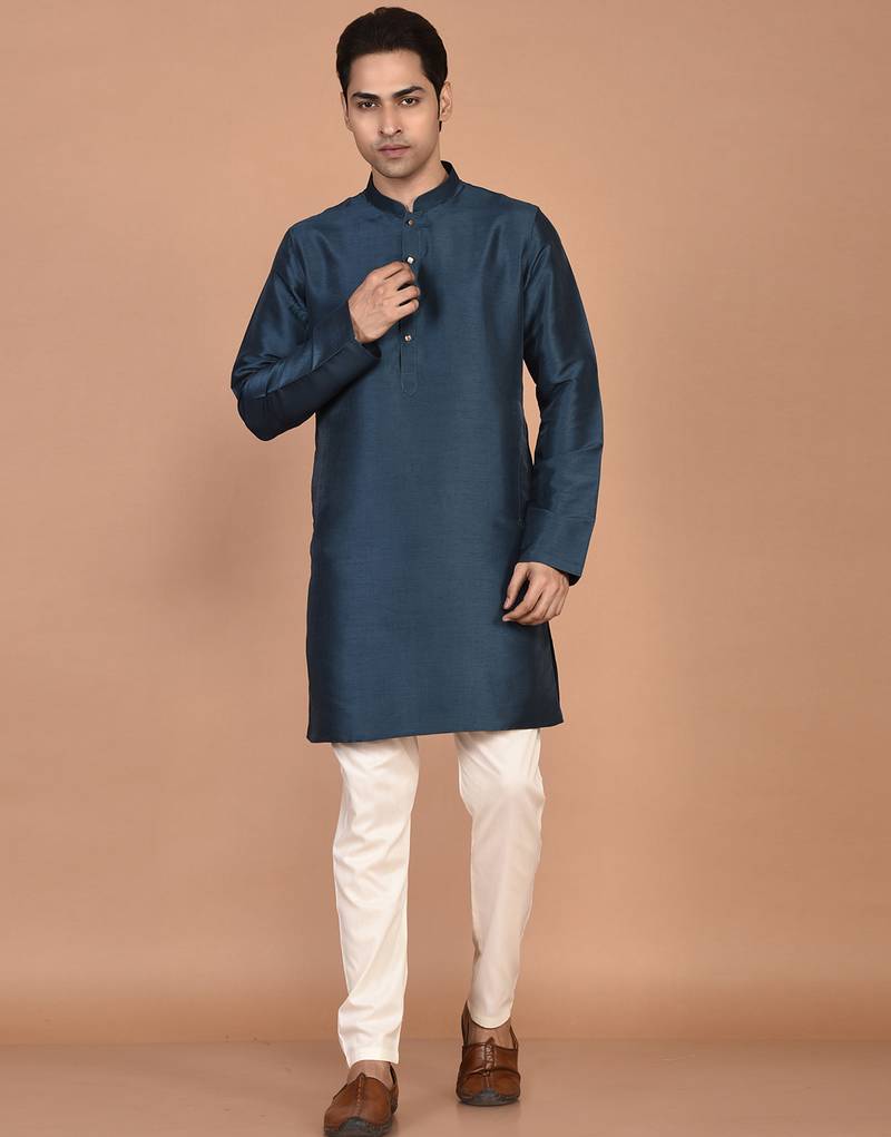 Men's solid silk straight kurta