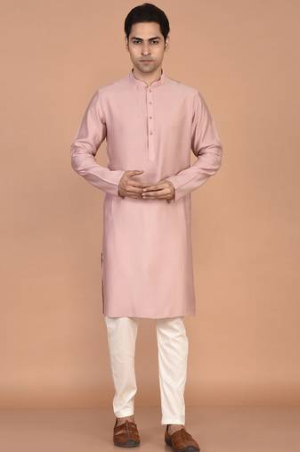 Men's solid silk straight kurta