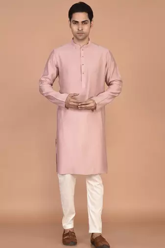 Men's solid silk straight kurta
