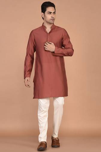 Men's solid silk straight kurta