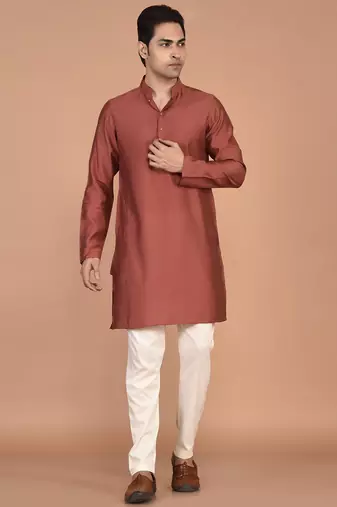 Men's solid silk straight kurta