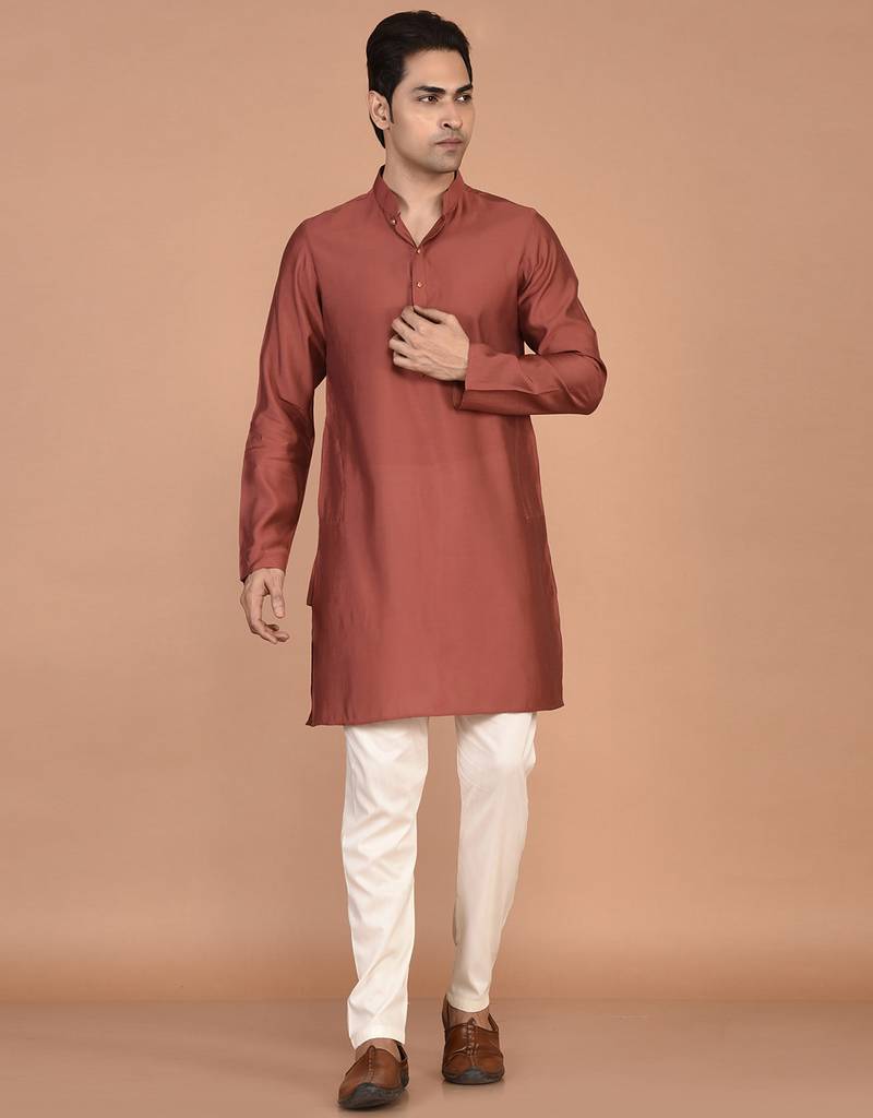 Men's solid silk straight kurta