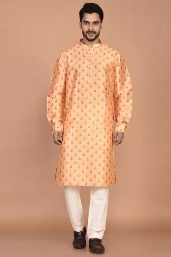 Men's printed straight silk kurta