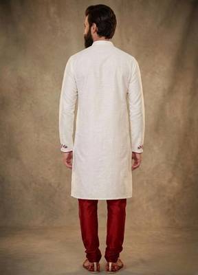 White embroidered dupion silk kurta pyjama 2