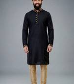 Black embroidered dupion silk kurta pyjama