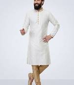 White embroidered dupion silk kurta pyjama
