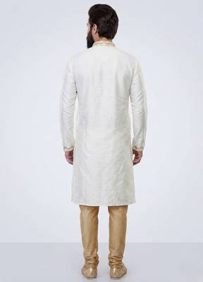 White embroidered dupion silk kurta pyjama 2