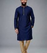 Blue embroidered dupion silk kurta pyjama